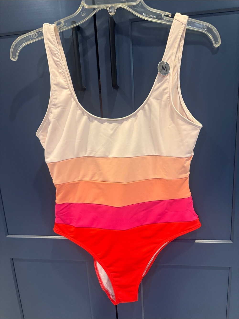 New Women Multicolor Stripe One-Piece Swimsuit - Pink/Red size M